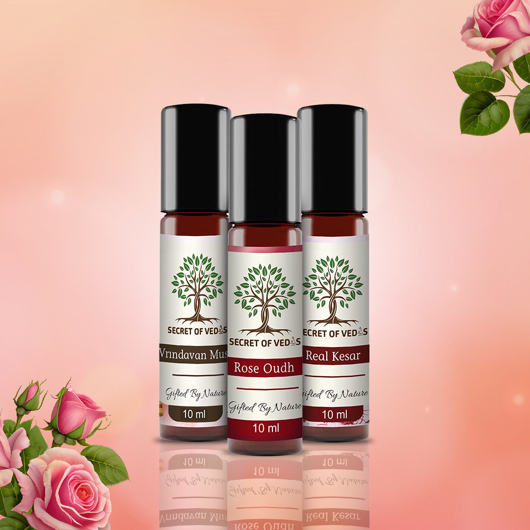 Vrindavan Musk, Rose Oudh and Real Kesar Attars